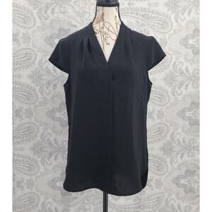 DKNY women's cap sleeve shoulder black blouse Size 6 Dark feminine Goth Office